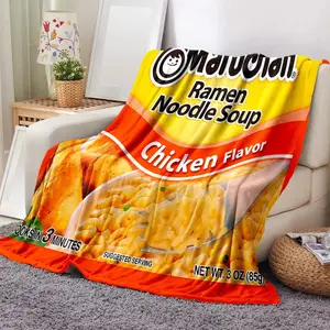 Chicken Leg Ramen Noodle Pattern Flannel Blanket, Soft Warm Throw Blanket with Storage Bag, Air-conditioned Room Blanket, Food Themed Blanket, Warm Nap Blanket for Home Office Travel Camping