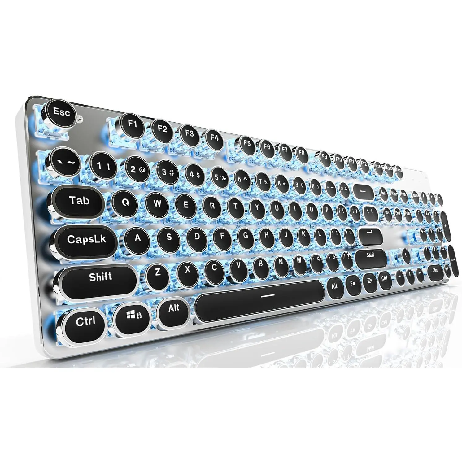 EWEADN TK950 Typewriter Keyboard Wireless Mechanical Keyboard, 104 Keys Aesthetic Typewriter Keyboards with Blue Backlit, Anti-Ghosting, Blue Switch Bluetooth/2.4GHz/Wired Cute keyboards-Black