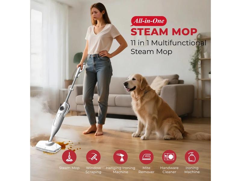 Rosewill 11-in-1 Steam Mop, 260°F Handheld Steam Cleaner, 1200W Detachable Steam Mops for Floor Cleaning,  Removable Tank, Multi-Purpose Steamer for Hardwood, Tile, Grout, Furniture- White