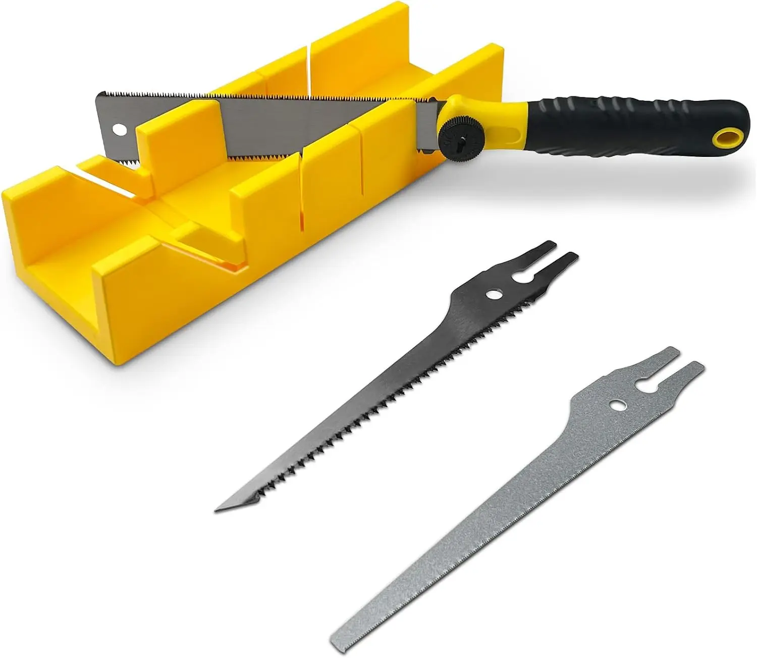 4PCS Miter Box and Saw Set for Daily Light-Duty Cutting Tasks Only| 2.68" * 12" Miter Box with 3 Miter Saws (9, 10, 17, 25 TPI), Precise Miter & Bevel Cuts from to Soft