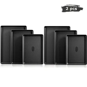 [Official] 2-PACK Dark Grey HONGBAKE 3pc Diamond-Texture Baking Sheet Pan Set, Teflon-Free Cookie Sheet Bakeware, Christmas Gift Ideas, Cookware Set