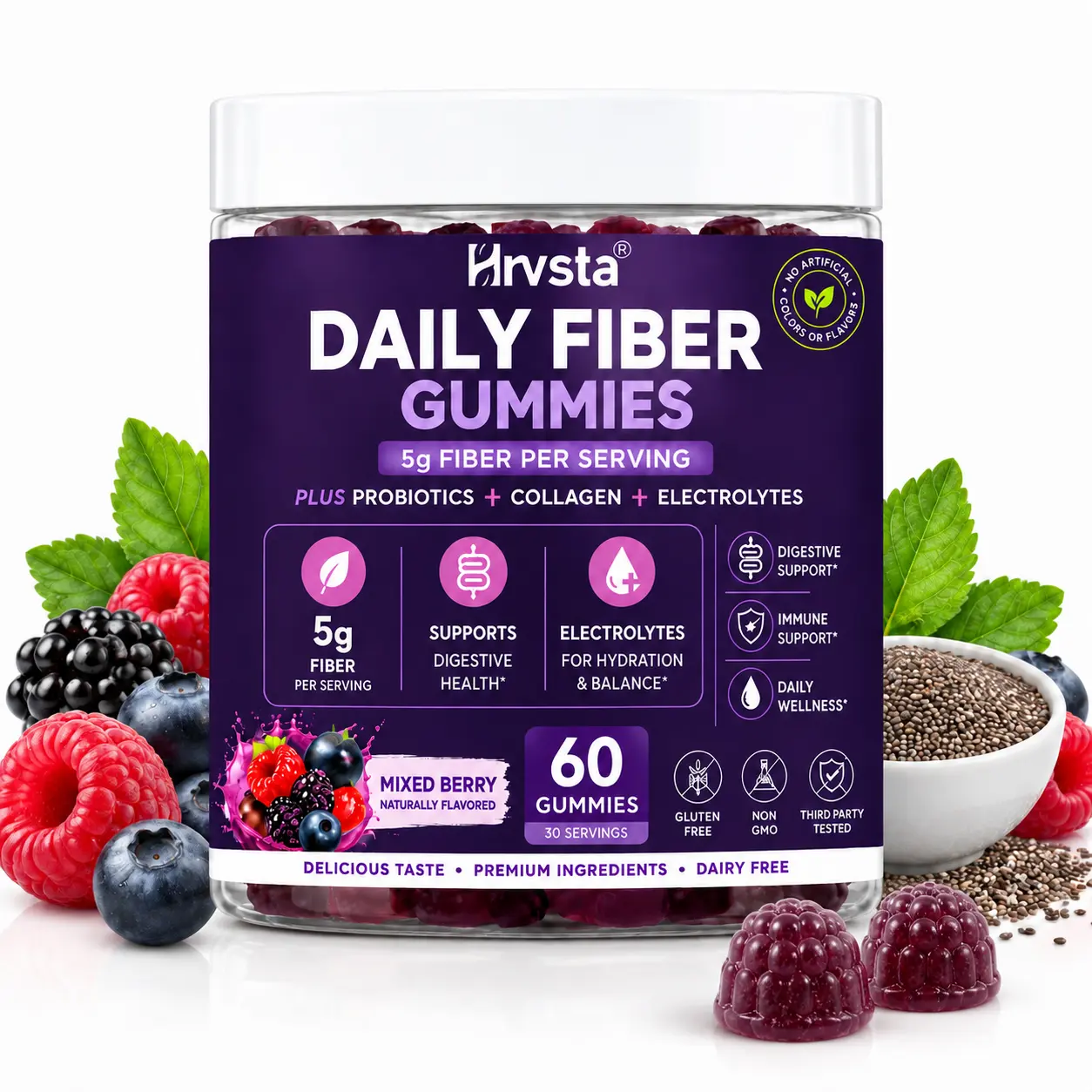 Supportive Dietary Fiber Gummies — Prebiotic Fiber Gummies — 60 Count