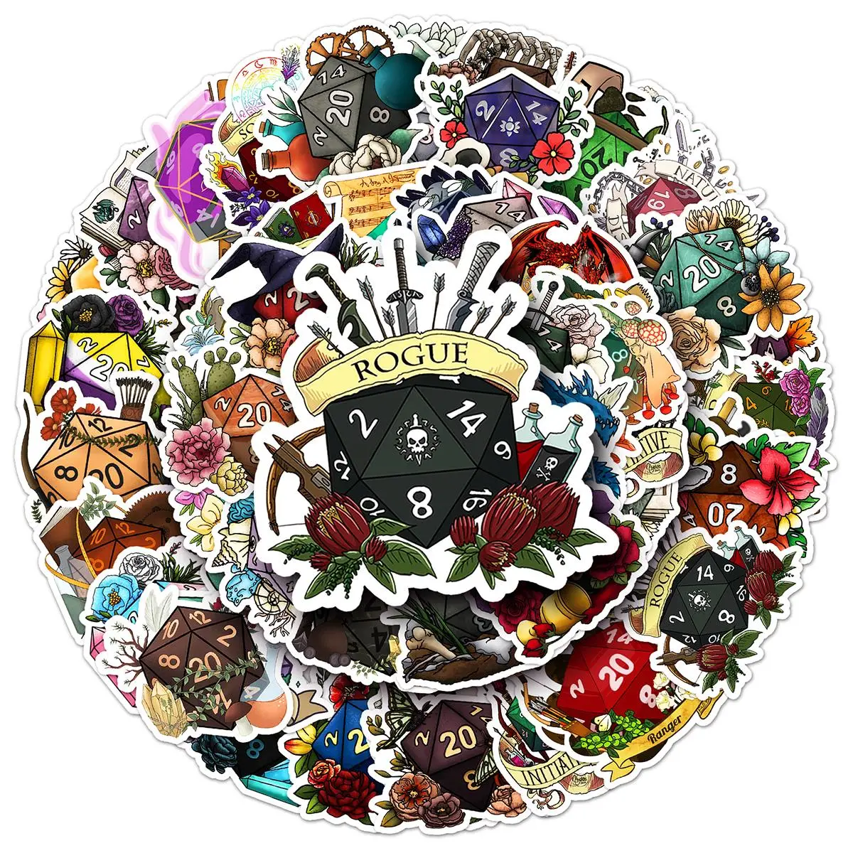 Retro Dice Pattern Sticker, 50pcs/set Self Adhesive Decorative Stickers, DIY Decals for Gift Greeting Card Water Bottle Laptop Phone