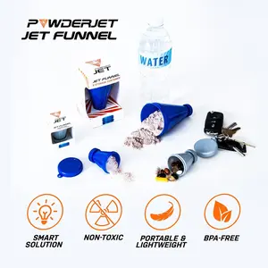 3-in-1 Protein Funnel Powder Device, Protein Powder Containers to Go, and Powder Mixer, Tight-Lock Containers for Protein Powder and Pre Workout Powder, Pack of 2, 150cc and 25cc, White - PowderJet