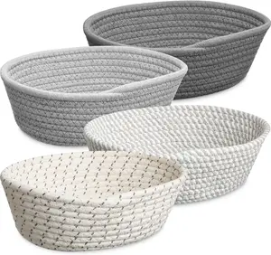 4 Pcs Small Storage Cotton Rope Woven Baskets for Gifts Empty Boho Shelf Closet Storage Baskets Gift Cute Baby Basket for Nursery Basket Easter Decorative Storage Bins for Living Room Bedroom(Grey)