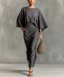 Effortless Draped Two-Piece Set – Elevated Minimalist Flow Top & High-Waist Skirt Co-Ord” outdoorfun