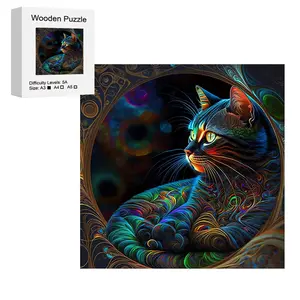 Cat Wooden Jigsaw Puzzle, Perfect Gift for Adults, Beautiful Gift Package, Fun Family Game, Creative Puzzle