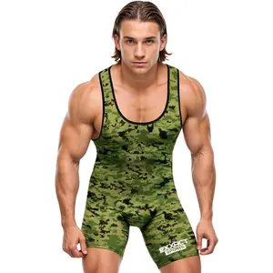 Exxact Sports Camouflage Men's Wrestling Singlet, High-Performance Powerlifting Singlet, Wrestling Singlets for Men (Green Camo)
