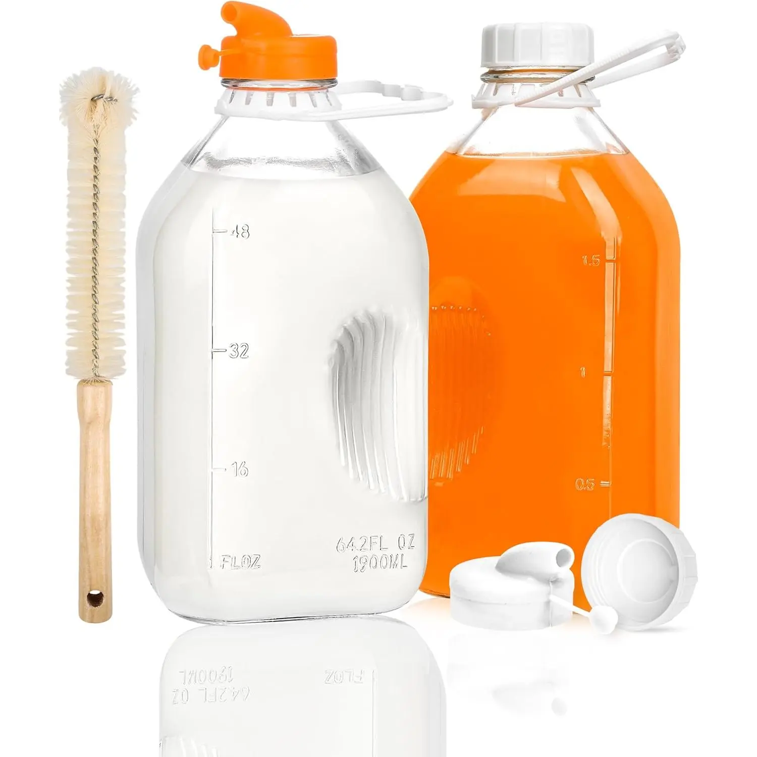 2QT Heavy Duty Glass Milk Bottle with Lid,2Pack 64oz Glass Milk Jug with  Airtight Screw Lid,Bottles for Juice,Water,Oat or  Milks