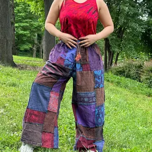 Handmade Patchwork Trousers Open Leg Cotton Hippie Bohemian Trousers Handmade in Nepal Comfortable Fit