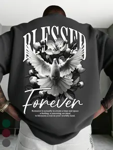 Vintage Aesthetic Blessed Crewneck | Premium Heavyweight Cotton Dark Green Graphic Jumper with Dove Detail | Loose Fit Urban Top for Skateboard, Campus Life & Night Out