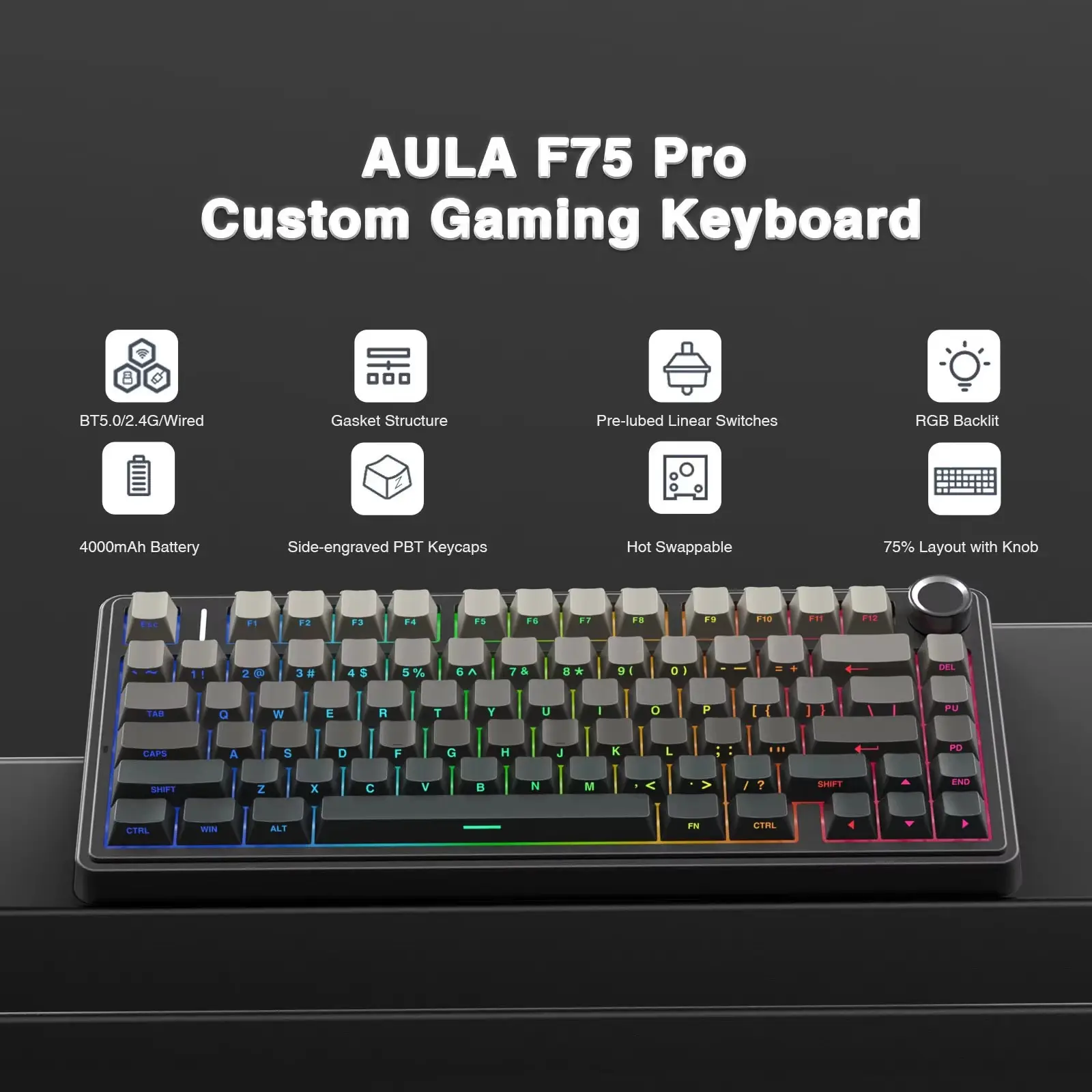 F75 Wireless Mechanical keyboard Bluetooth three-mode customized gasket full-key hot-swappable 2.4 wireless keyboard gaming wired keyboard