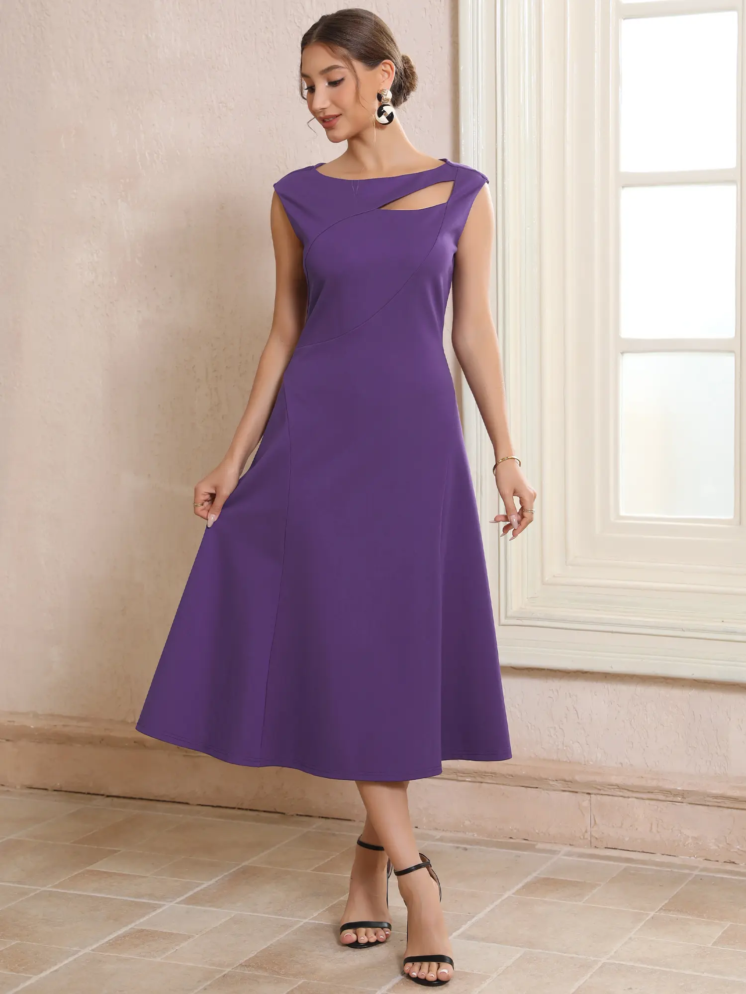 INSPIRE CHIC Women's A-Line Dress Cocktail Keyhole Neck Cut Out Sleeveless Formal Flared Dresses