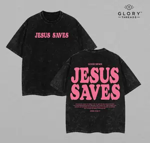 Jesus Saves Unisex Washed T-Shirt, Jesus Tee, Jesus Tshirt , Christian Apparel Streetwear Menswear Oversized Top Men and Women Menswear Tops , Gym Pump Cover Graphic Men's Regular Fit