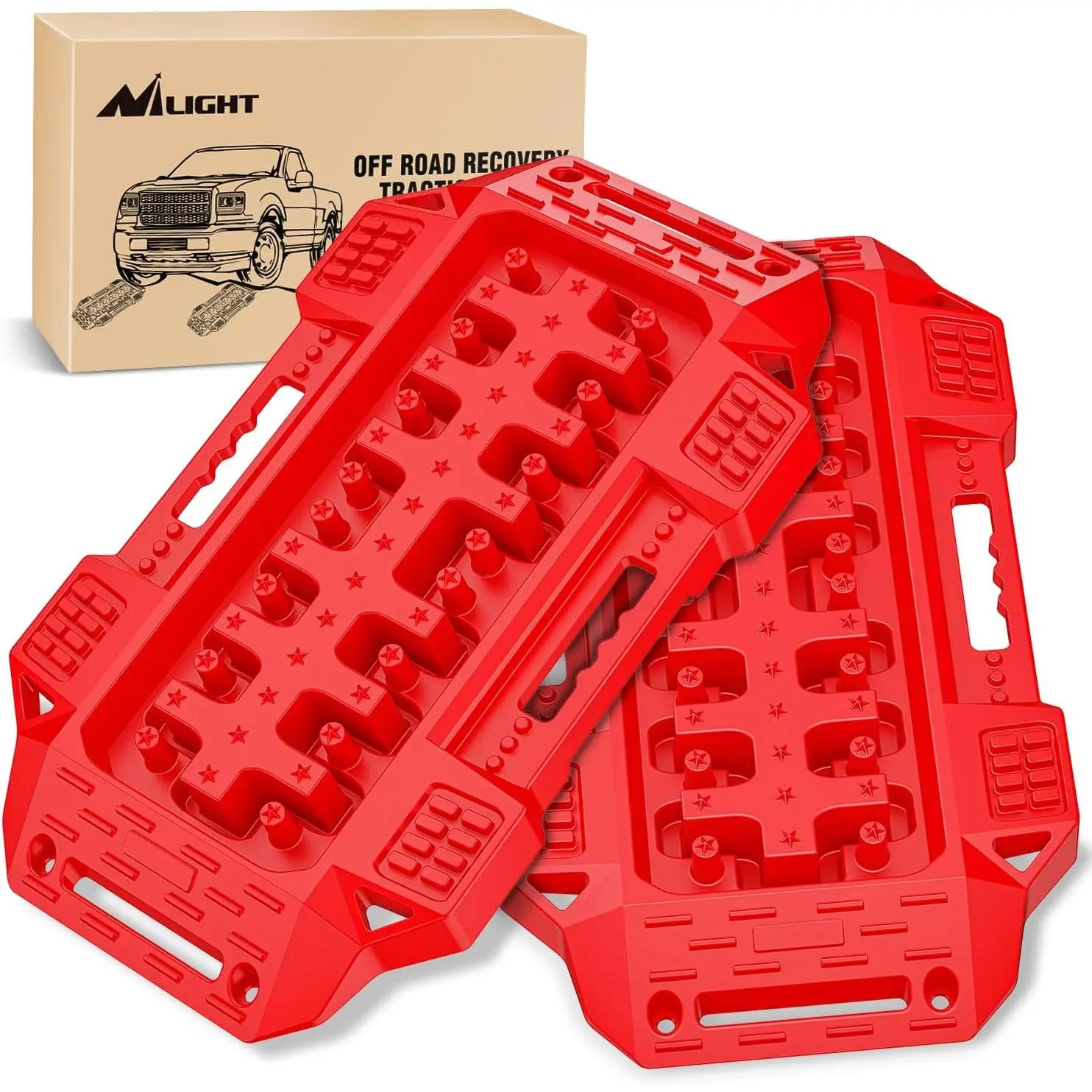 Nilight 2PCS Red Nylon Off-Road Mini Short Recovery Traction Boards, Durable Portable Heavy-Structure Auto Tire Aid, Ideal Tool for 4WD ATV Vehicles