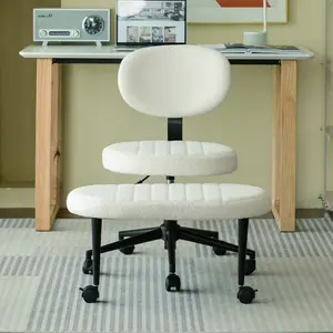 Ergonomic Cross Legged Desk Chair – Criss Cross Swivel Office Chair with Back Support for ADHD Fidget Adults WFH Home Office – Teddy Fabric Cream White Kneeling Chair