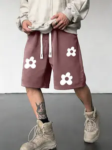 Men's Cartoon Floral Print Shorts, Casual Loose Fit Street Style Gym Shorts for All Seasons, Graphic Patterned Activewear, Athleisure Shorts