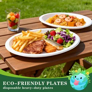 100% Compostable Oval Paper Plates 12 Inch [50-Pack] Heavy Duty Large Paper Plates, Biodegradable Bagasse Platters, Eco-Friendly Dinner Plate for BBQ/Picnic/Party (BPI Certified,Microwaveable)