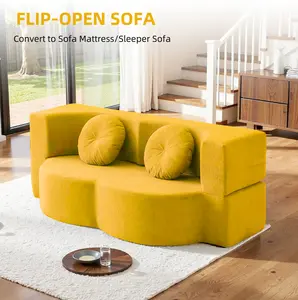78" Sofa Couch Convertible Oversized CloudLoveseat Minimalist Sleeper Sofa Bed for LivingRoom,Apartment,Office,No Assembly Required（yellow）