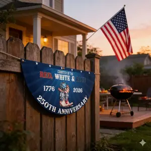 Red White And Blue Semicircular Flag, America 250th Anniversary Non-Pleated Fan Flag