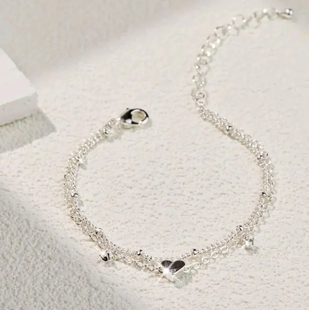 Sterling Silver Anklet Bracelets for Women Waterproof, 925 Sliver Plated CZ & Heart Charm Dainty Layer Anklets for Women Trendy, Simple Chain Anklets Set Gifts for Women, Jewelry Gifts for Her Women Mom Wife Girlfriend