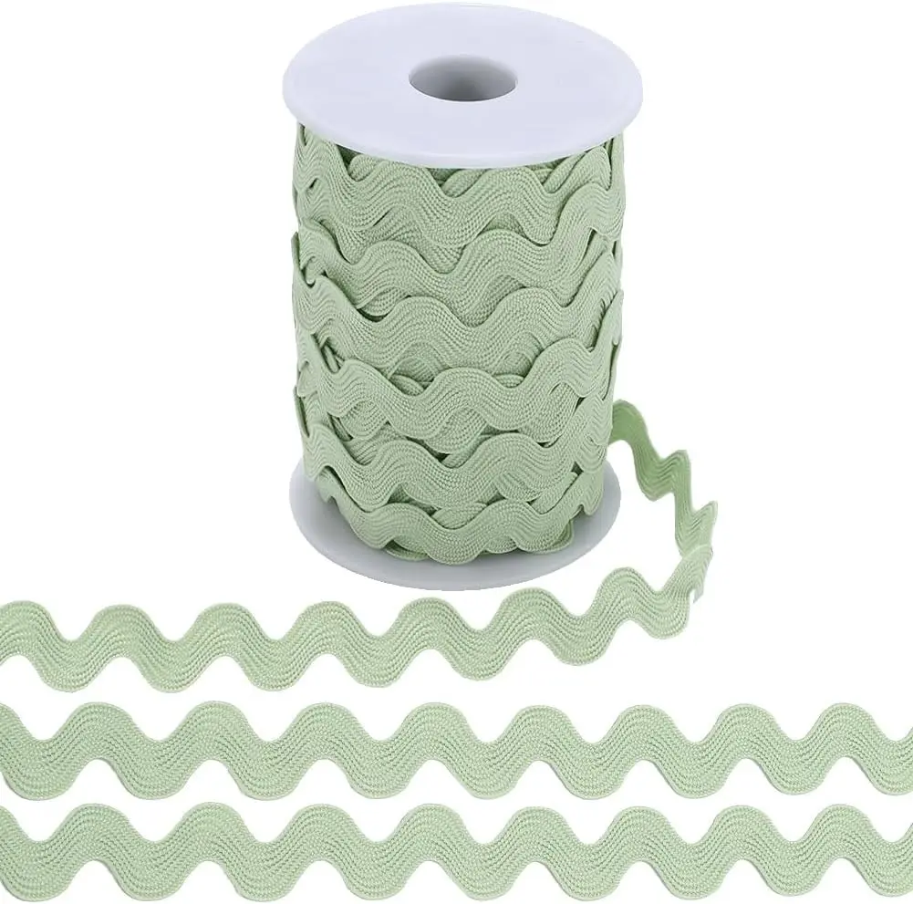 Pale Green 25yd Ribbon Lace Spool Roll - 10mm Wide Wavy Trim, Zigzag Edge Braid for Craft Sewing, DIY Home Supplies