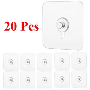 20 Pcs Adhesive Wall Mount Screw Hooks, No-Trace Sticker Screw Hanging Nails for Bathroom Kitchen