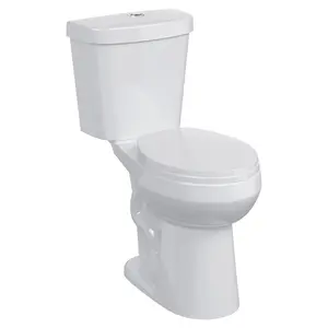 Two Piece Toilet 19 inch Chair Height Round Bowl, Top Dual Push, High Seat Toilet for Seniors, Compact Bathroom Toilet with Soft-Close Seat White