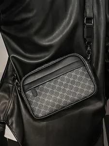 Men's Business Fashion Zipper Crossbody Bag, Casual Pu Leather Square Crossbody Bag for Daily Used, Trendy Versatile High-quality Daily Commuting Bag, Zippered Sling Bag