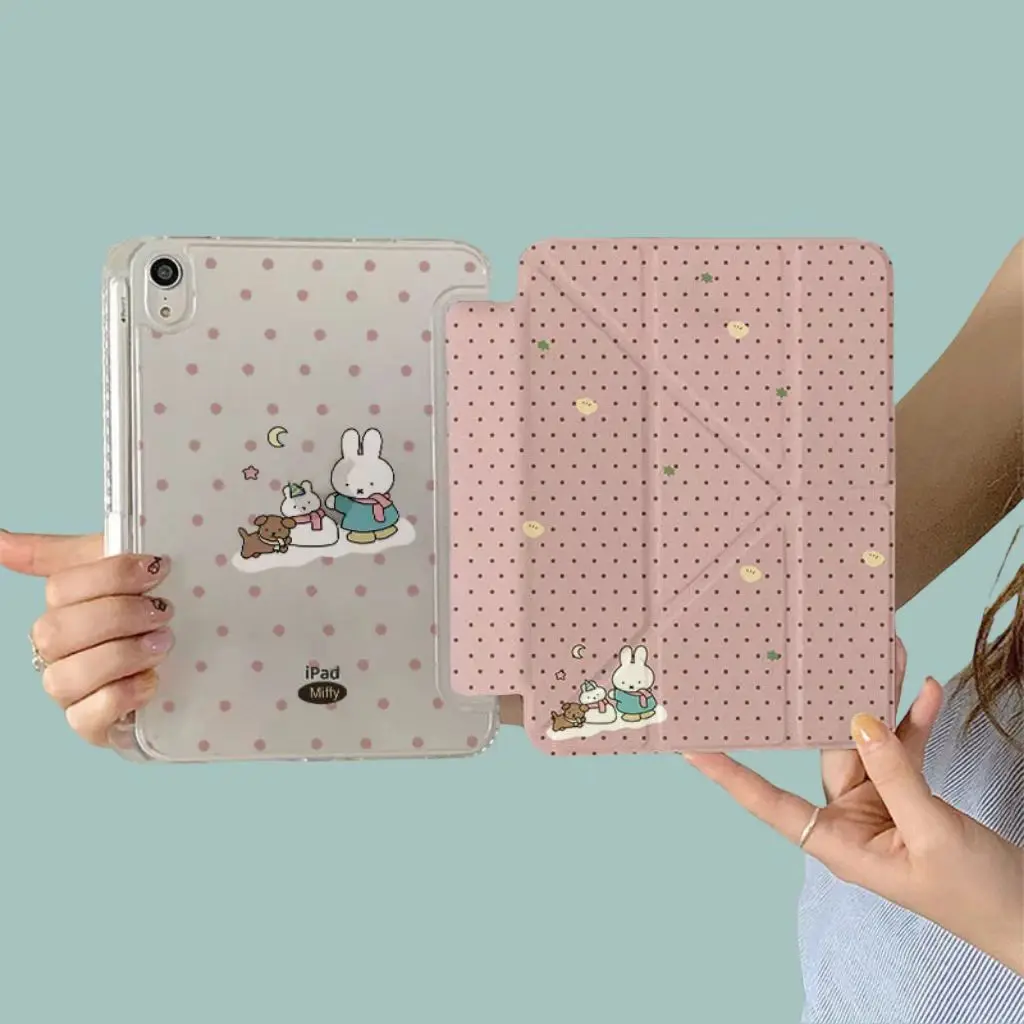 Miffy iPad protective case tablet holder with pen slot cartoon rabbit acrylic anti scratch and anti drop lightweight multi size