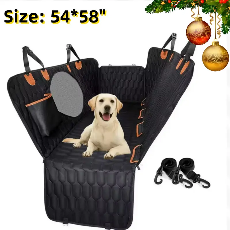 Christmas  Gift 4-in-1 Dog Car Seat Cover - Scratchproof & Washable Pet Hammock for Cars, Trucks, SUVs - 54x58 Inch with Mesh Window