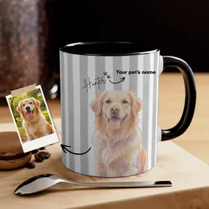 Custom Striped Pet Mug with Photo and Name Personalized Coffee Cup for Dog Moms