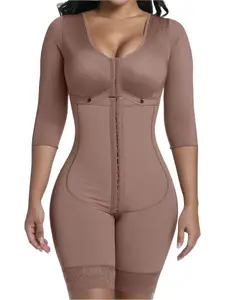 1 Count Women's Solid Color Long Sleeve Shapewear, Lace Butt Lifting And Tummy Control Shapewear Bodysuit, Underwear, Fajas, Anti-Slip Silicone Edge Body Shaper, Adjustable Hooks Jumpsuit, Colombian Shapewear, Suitable for Daily and Outing