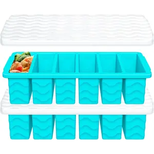 1/2 Cup Silicone Freezer Molds with Lid 2-Pack Silicone Freezer Trays for Soup Sauce & Broth Meal Prep Containers Large Ice Cube Tray Oven & Dishwasher Safe