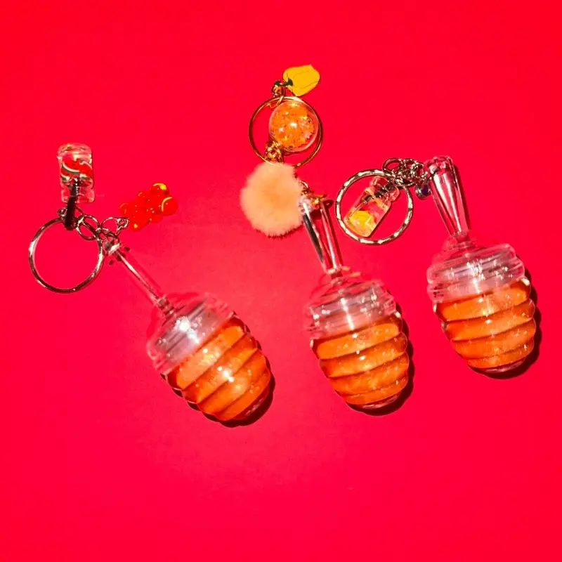 Bagcharm Color Changing Lipgloss Set with Honeycomb Keychain, Includes Lipgloss & Bagcharm Accessory - Makeup Glossy, Color Changing to PH - Cosmetic Limited Edition Organic Coconut Oil Jojoba Orange