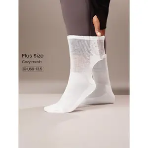 GLOWMODE 1-Pair Fall Flex Cotton-Blend Soft Comfy Sweat-Wicking Breathable Mesh Seamless Toe Crew Socks Daily Casual Wear