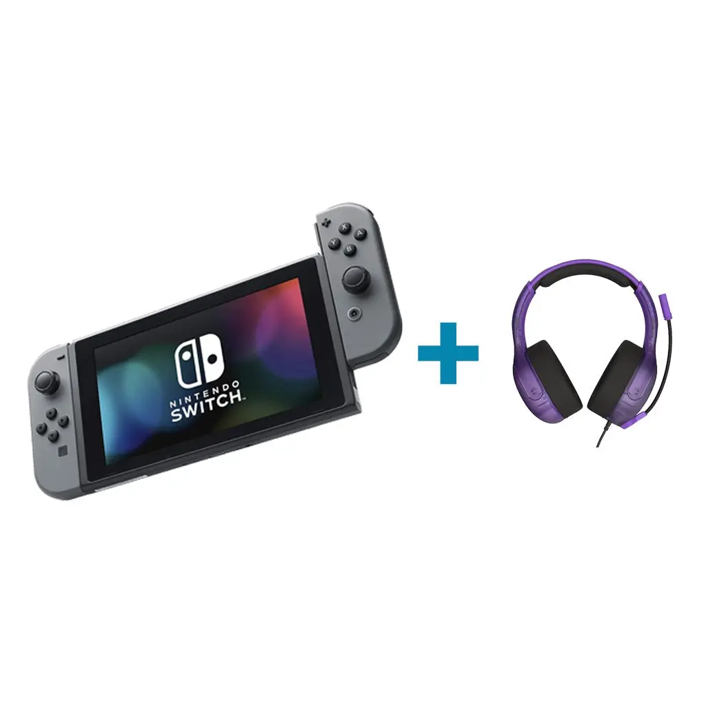 Refurbished Nintendo Switch Hybrid Gaming Console HAC-001 32GB Wi-Fi Black Hybrid Gaming Console + Turtle Beach Airlite Fit Wired Gaming Headset Purple Bundle