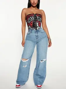 Tough Love Baggy Ripped Straight Leg Jean - Medium Wash