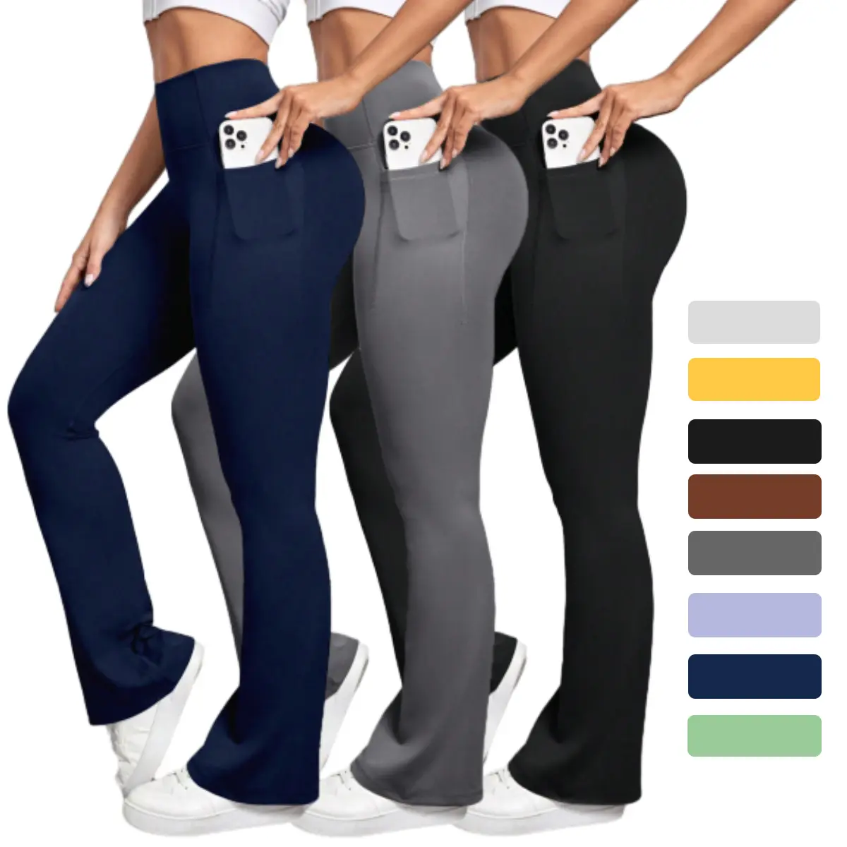 Women's High-Elasticity Ankle Length Flare Yoga Leggings - Soft, Supportive, Moisture-Wicking, Smooth Fabric Activewear with Pockets for Running, Training - Athletic Bottoms, Ankle Length Leggings, Athleisure Wear, Gym Ootd, Outdoor Hiking