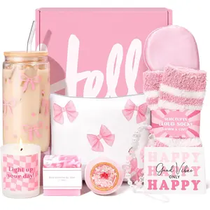 Gift Baskets for Women 9pcs Birthday Gifts for Teenage Girls Best Christmas Gift Box with Coquette Bow Aesthetic Cup Trendy Stuff for Teen Girl Sister Friend Sweet 16th 18th 21st Bday