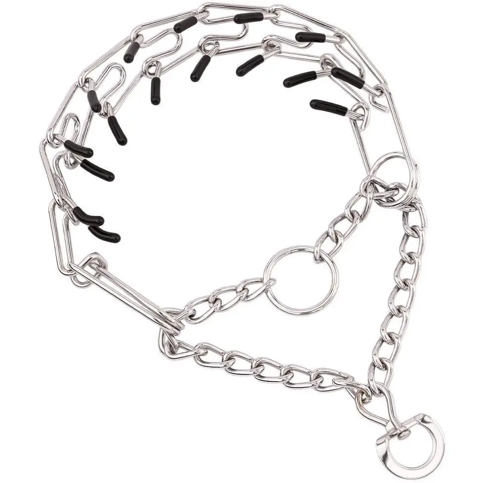 No Pull Prong Dog Collar,Adjustable Dog Pinch Training Chain Collar with Comfort Rubber Tips for Training Guidance Small Medium Large Dogs (L)