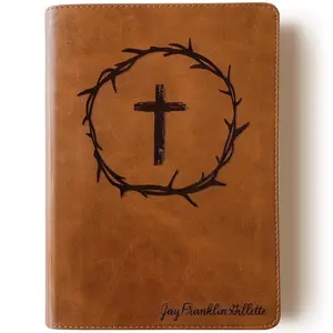 Personalized CSB He Reads Truth Bible - Saddle Brown - Cross Inside a Crown of Thorns - Hand Lettered and Engraved