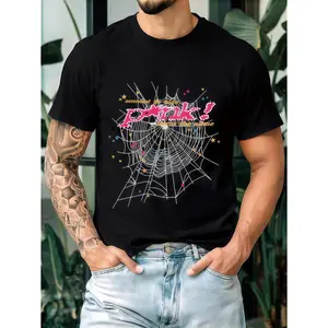 Top Hip Hop Spider T-shirt, "nevermind the spider" Text Print T-shirt, Streetwear, Couple Style