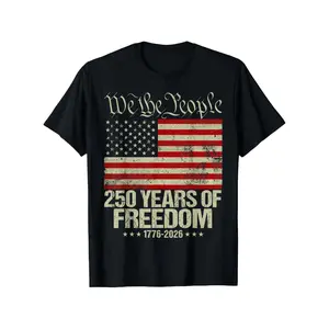 250Th Anniversary of The Distressed Flag USA 250Th Birthday T-Shirt Celebrating America 1776-2026 Independence Day Fashionable Casual Round Neck Tee Unisex Holiday Gift, Casual Outing, 2026 New Style T-shirt 180G