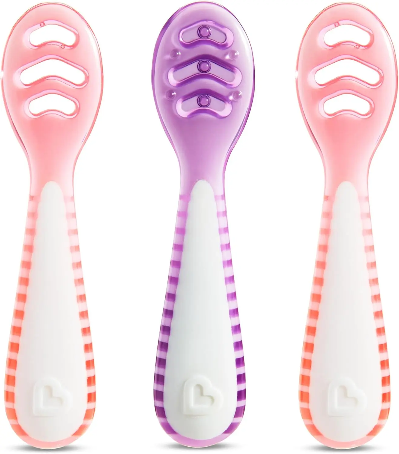 Baby Spoons for Self Feeding and Baby Led Weaning, 3 Pack, Pink/Purple