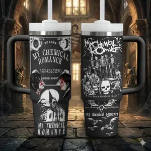 My Chemical Romance Tumbler Cup With Straw, Gift For Album The Black Parade ,Emo Gothic Rock Band Merch, MCR Skeleton Graphic Mug, Alternative 2000s Aesthetic Drinkware, Punk Emo Fan Gift, Double Wall Insulated Travel Cup For Coffee Iced Drinks