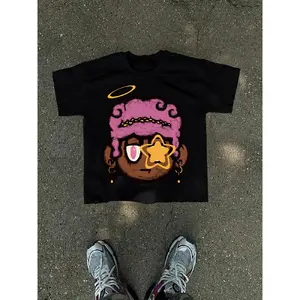 Unisex Regular Fit Cartoon Figure Print Drop Shoulder Tee, Street Casual Short Sleeve Round Neck T-shirt for Summer, Unisex Top for Daily Wear