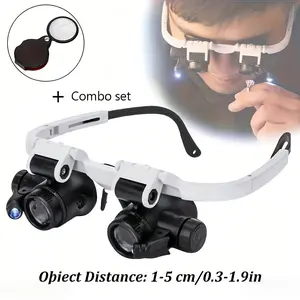 Adjustable LED Head Magnifier, 8x + 15x Replaceable Lenses, Hand-Free Design, Ideal for Jewelry Making, Watch Repair, Crafts