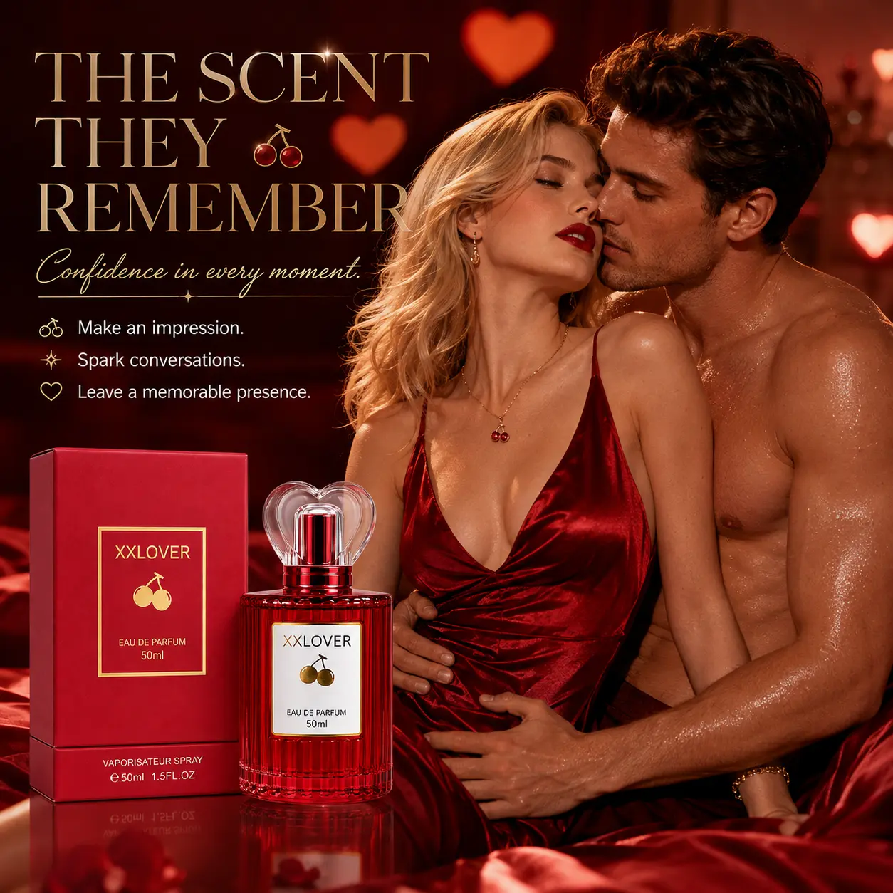Women's Pheromone Perfume, Cherry Perfume for Women, Eau de Parfum Spray – Long Lasting Romantic Fragrance with Sweet Cherry, Rose, Amber & Vanilla Notes, 50mL Date Night Signature Scent for Everyday Wear, Valentine’s Day, Halloween & Christmas Gift
