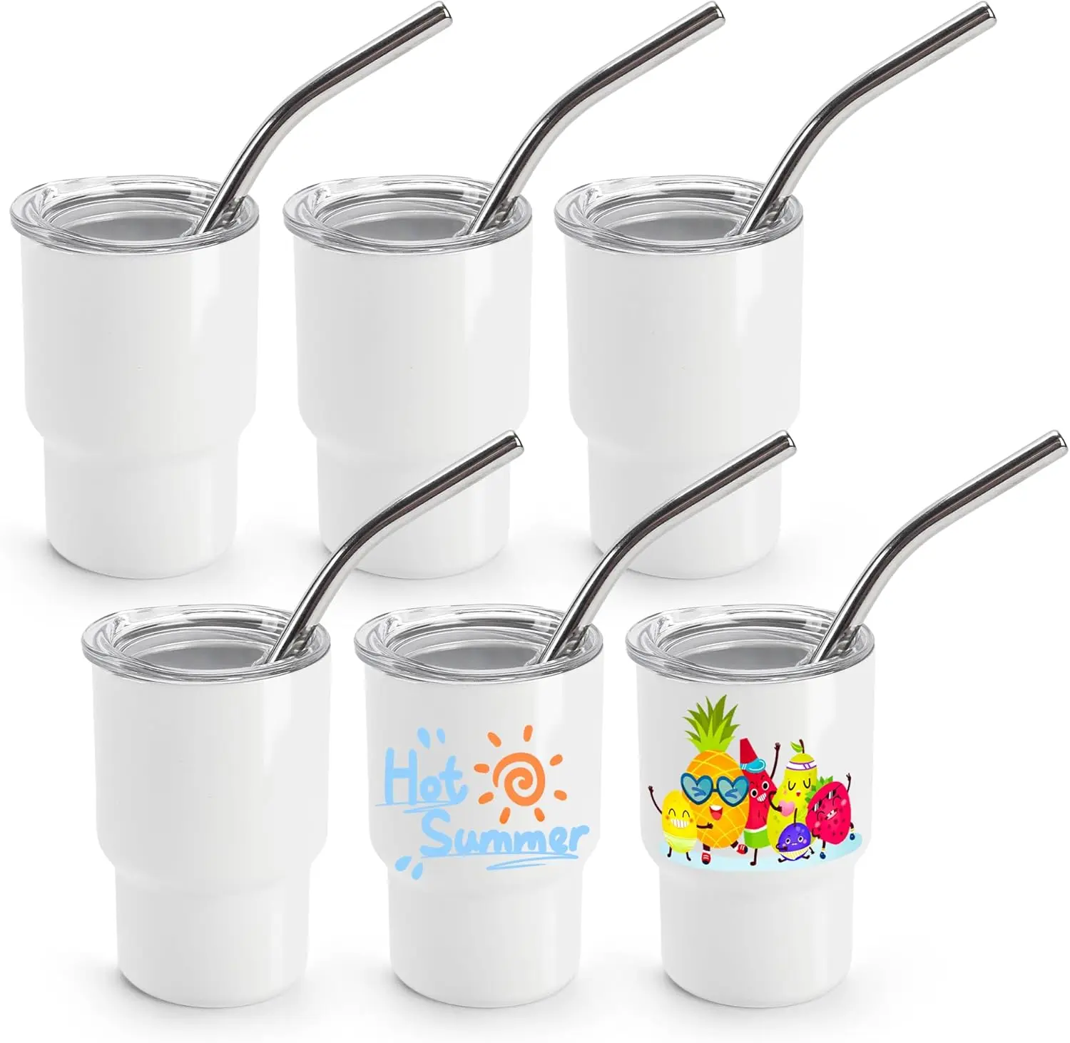 Joyclub 3 oz Mini Tumbler Shot Glass with Straw and Lid 6 Pack White Mini Cup Stainless Steel Sublimation Shot Tumblers for Wedding Party Whiskey Favors for  Watch Party Cups, Summer Drinks & Graduation Party Favors, summerwins Deals For You